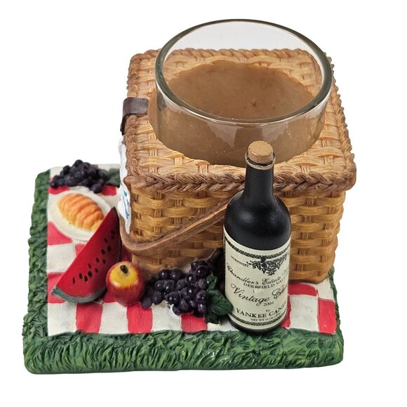 Yankee Candle Picnic Basket Votive Candle Holder Glass Insert Wine Fruit Bread - Picture 4 of 10